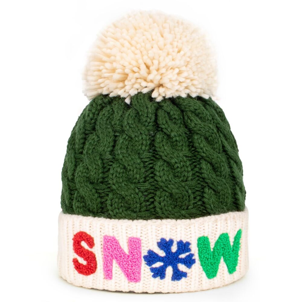 3435 Christmas Embroidery Ribbed Beanie Winter Crossed Cap Chunky Cable